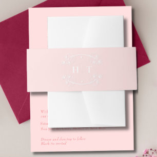 Elegant Monogram Crest Wedding pink blush Invitation Belly Band