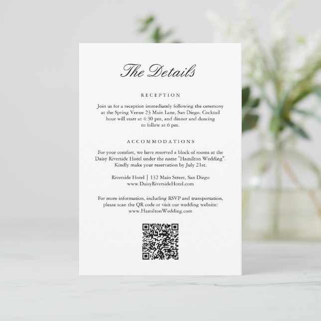 Elegant Monogram Crest Wedding QR Code Details Enclosure Card (Standing Front)