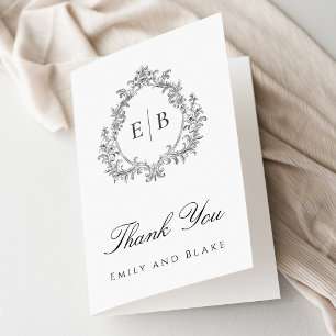 Elegant Monogram Crest Wedding Thank You Card