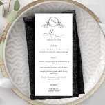 Elegant Monogram Crown Crest Wedding Menu<br><div class="desc">Elegant monogrammed wedding menu with beautiful hand drawn crown crest monogram and modern hand written calligraphy details. Simple and elegant style. Ability to personalize with your menu. Design in black and white. Ability to change white background colour to other colours by using the design tool. Part of our "Elegance Minimal...</div>