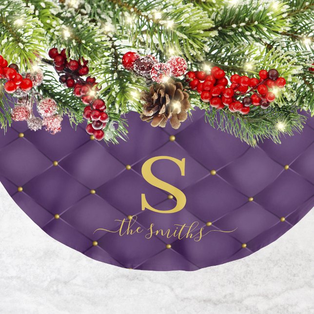 Elegant Monogram Custom Purple Gold Christmas Brushed Polyester Tree Skirt (Elegant Monogram Custom Purple Gold Christmas Brushed Polyester Tree Skirt
)