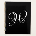 Elegant monogram custom script calligraphy initial planner<br><div class="desc">Elegant monogram custom script calligraphy initial letter personalized planner.
Custom white text on black background.
Check the rest of Brighton Projects collection for matching and coordinating items.
Feel free to send a message for questions or design help.</div>
