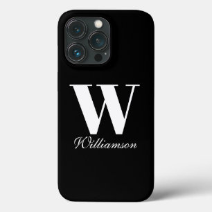 Elegant monogram custom script name black white iPhone 13 pro case
