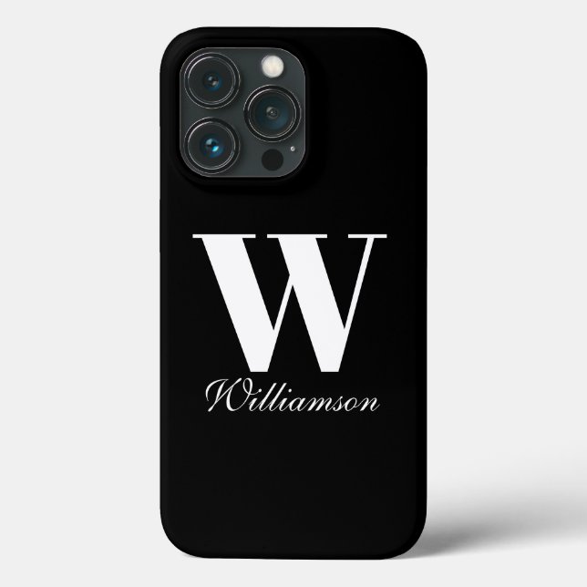 Elegant monogram custom script name black white Case-Mate iPhone case (Back)