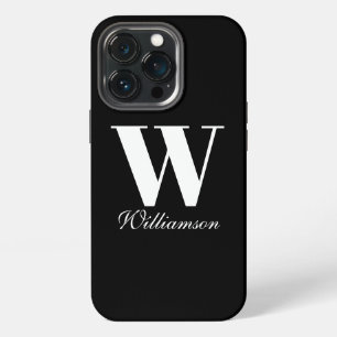 Elegant monogram custom script name black white iPhone 13 pro case