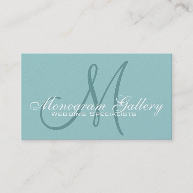 Elegant Monogram Customizable Aqua Business Card (Front)