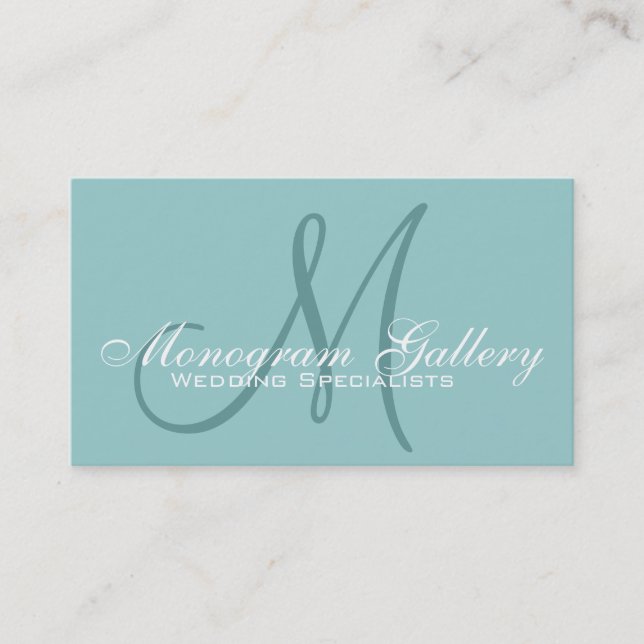 Elegant Monogram Customizable Aqua Business Card (Front)