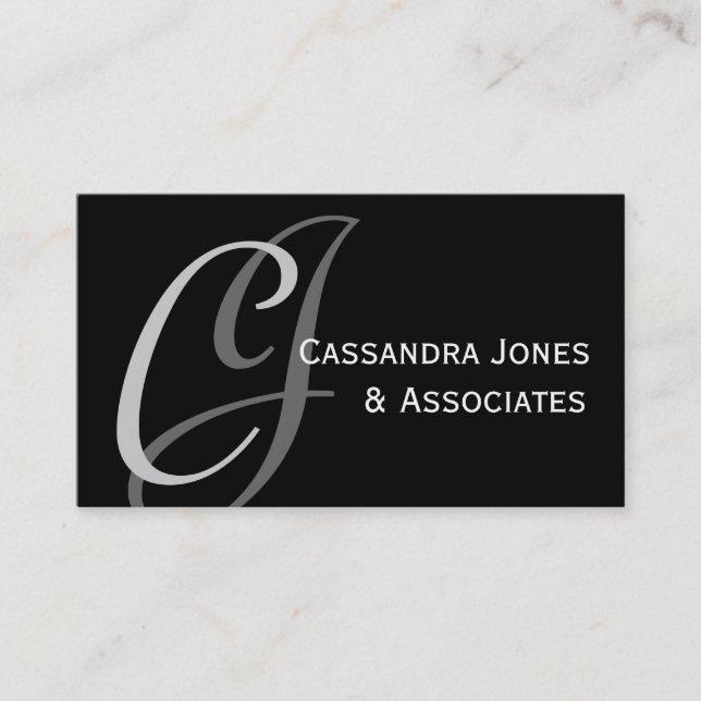 Elegant Monogram Customizable Black Business Card (Front)