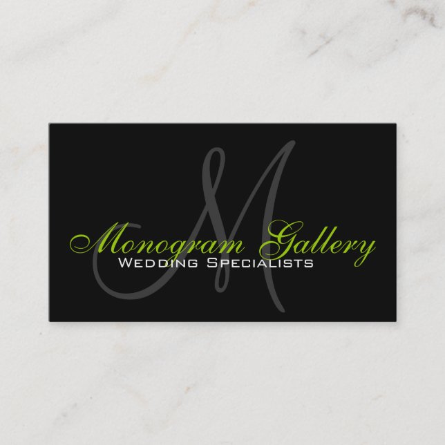 Elegant Monogram Customizable Business Card Green (Front)