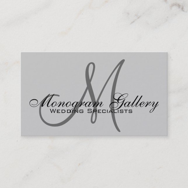 Elegant Monogram Customizable Grey Business Card (Front)