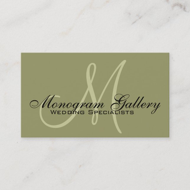 Elegant Monogram Customizable Sage Business Card (Front)
