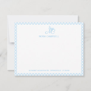 Elegant Monogram Cute Baby Blue Gingham Checks Card