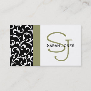 Elegant Monogram Damask Business Card