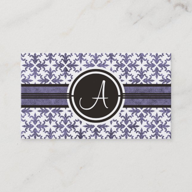 Elegant Monogram Damask Business Cards (Front)