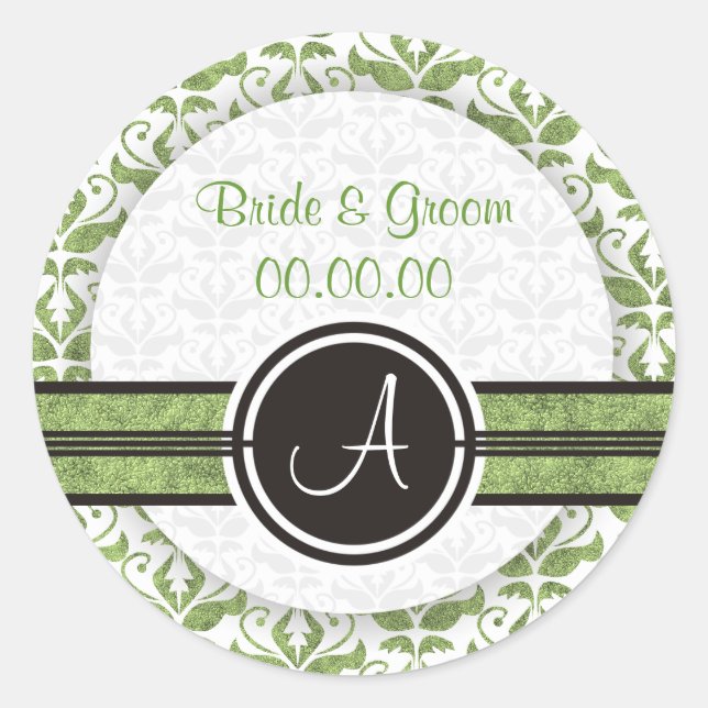 Elegant Monogram Damask Save The Date Stickers (Front)