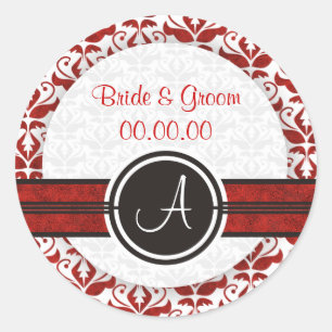 Elegant Monogram Damask Save The Date Stickers