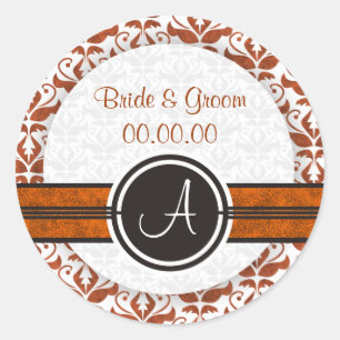 Elegant Monogram Damask Save The Date Stickers