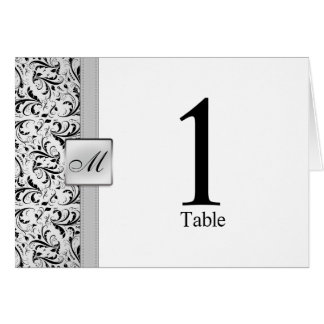 Elegant Monogram Damask Table Placement Card
