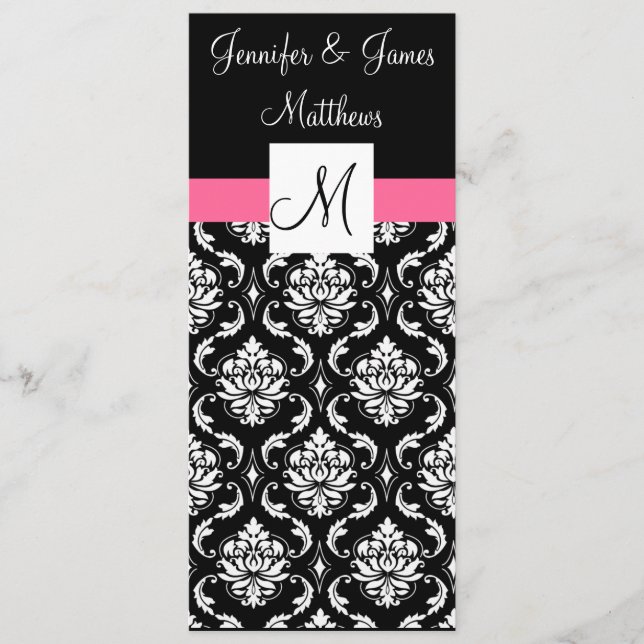 Elegant Monogram Damask Wedding Church Programs (Front)