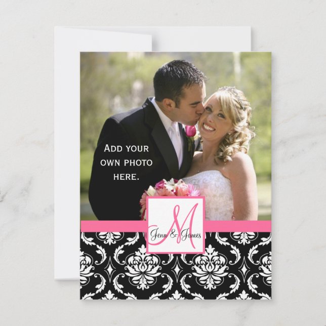 Elegant Monogram Damask  Wedding Photo Thank You (Front)