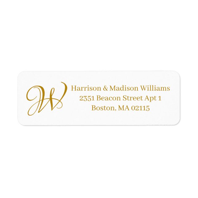Elegant Monogram dark gold white custom Address (Front)