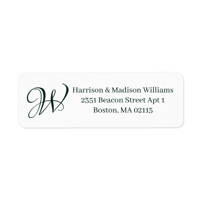 Elegant Monogram dark green custom Return Address  (Front)