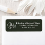 Elegant Monogram dark pine tree green address<br><div class="desc">Elegant custom Monogram,  Initial,  dark pine tree green and white classic simple chic Return Address labels.
Fully customizable white text,  dark pine tree green background.
Great for Christmas and the holidays.</div>