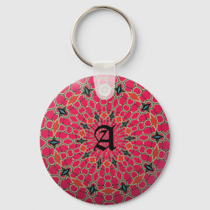 Elegant Monogram Dark Pink Mosaic Circle Keychain