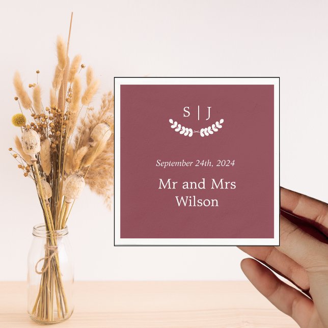 Elegant Monogram Dark Red Jewel Tone Dinner  Napkin (Creator Uploaded)