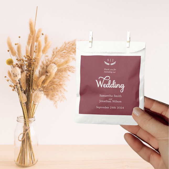 Elegant Monogram Dark Red Jewel Tone Wedding Favour Bag (Creator Uploaded)