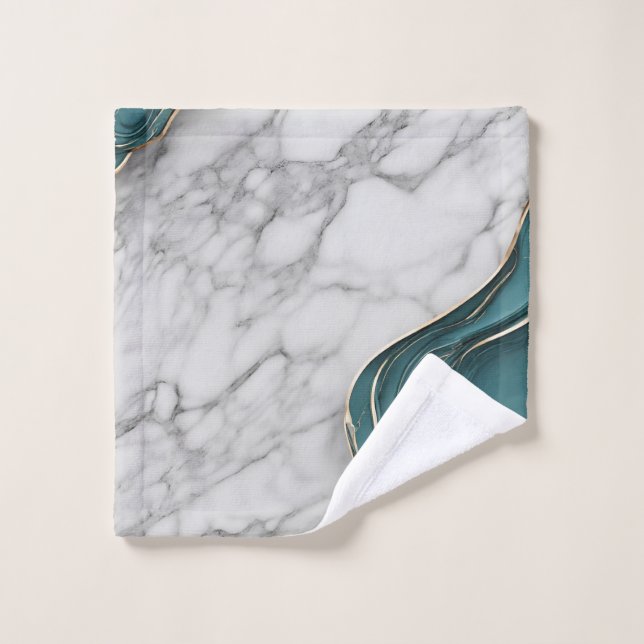Elegant Monogram Dark Teal Gold Marble Wash Cloth (Wash Cloth)