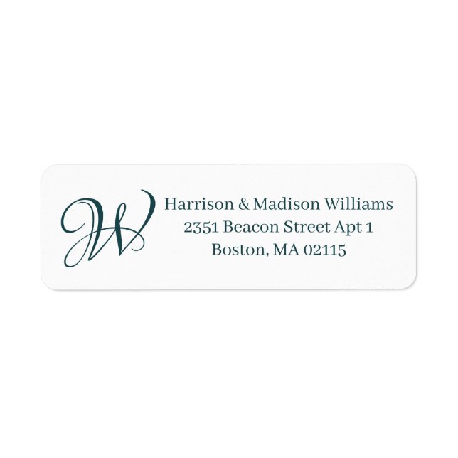 Elegant Monogram dark teal white custom Address (Front)