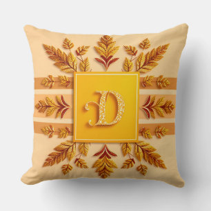 Elegant Monogram Designs with Gold Leaves Throw Pillow