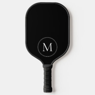 Elegant Monogram Dotted Border Black Pickleball Paddle