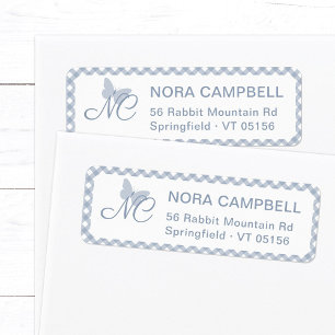Élégant Monogram Dusty Blue En vichy Adresse de re