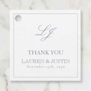 Elegant Monogram Dusty Blue Thank You Wedding  Favour Tags