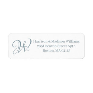 Elegant Monogram dusty blue white custom Address 