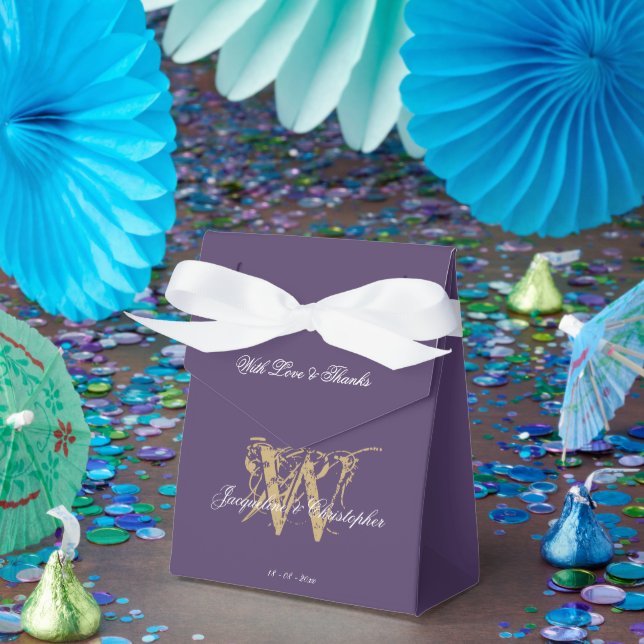 Elegant Monogram Dusty Purple Gold Wedding     Favor Box (Party)