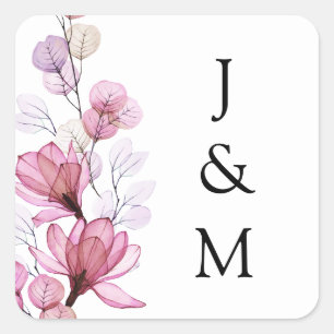 Elegant Monogram Dusty Rose Floral Wedding Square Sticker