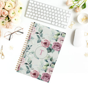 Elegant Monogram Dusty Rose Vintage Floral Planner