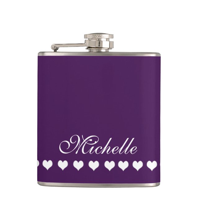 Elegant Monogram Eggplant Purple Hip Flask (Front)