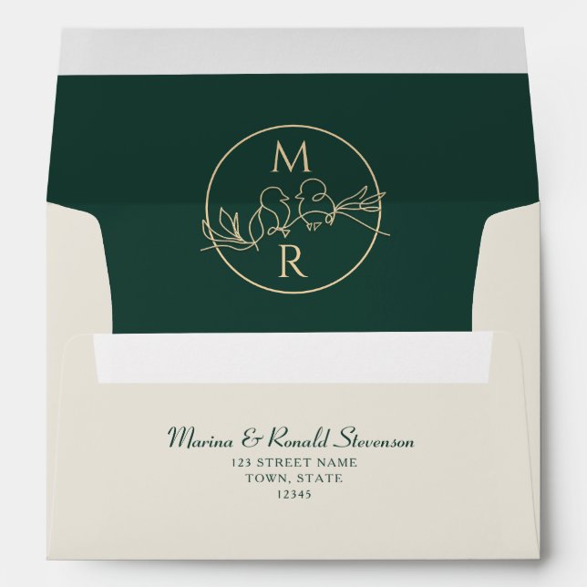 Elegant Monogram Emerald Green Envelope (Back (Bottom))