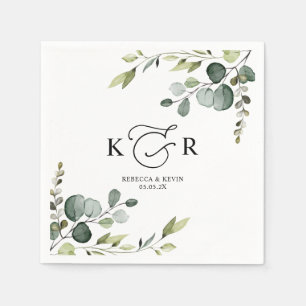 Elegant Monogram Eucalyptus Greenery Personalized Napkin