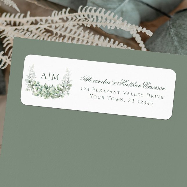Elegant Monogram Eucalyptus Mariage Adresse de ret (Créateur téléchargé)