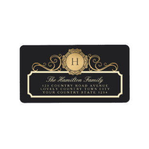 Elegant Monogram Family Charcoal Gold Address Label