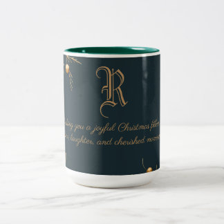 Elegant Monogram Family Christmas Mug with message