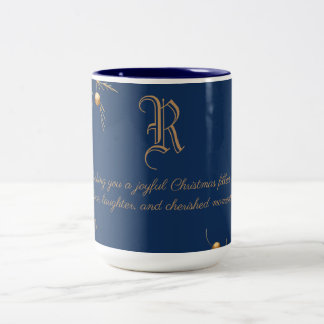 Elegant Monogram Family Christmas Mug with message