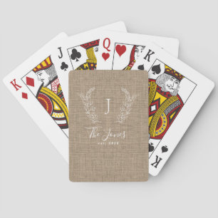 Elegant monogram family initial name rustic playing cards