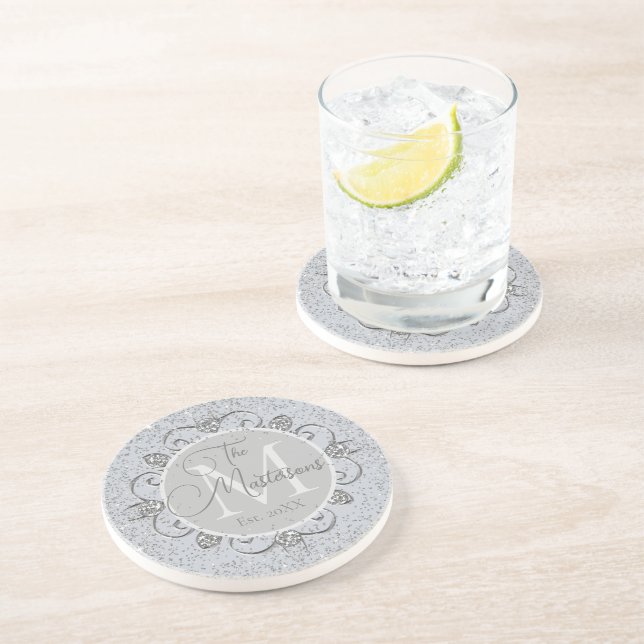 Elegant Monogram Family Name Personalized Coaster (Side)