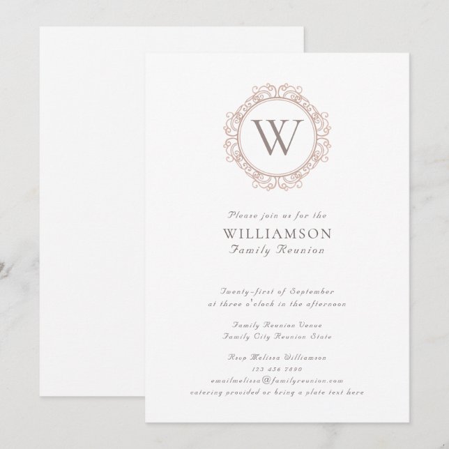 Elegant Monogram Family Reunion Invitation (Front/Back)